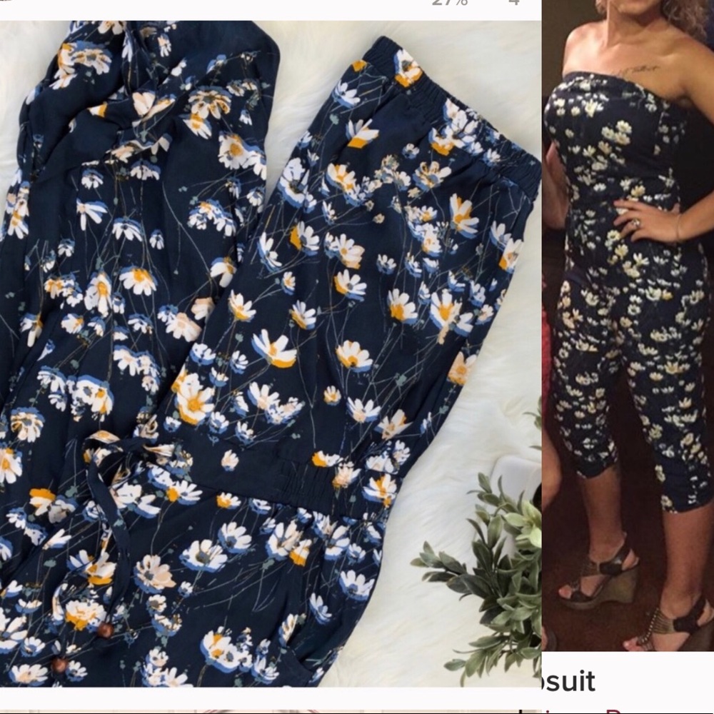 American Rag Floral Jumpsuit - Navy and Yellow